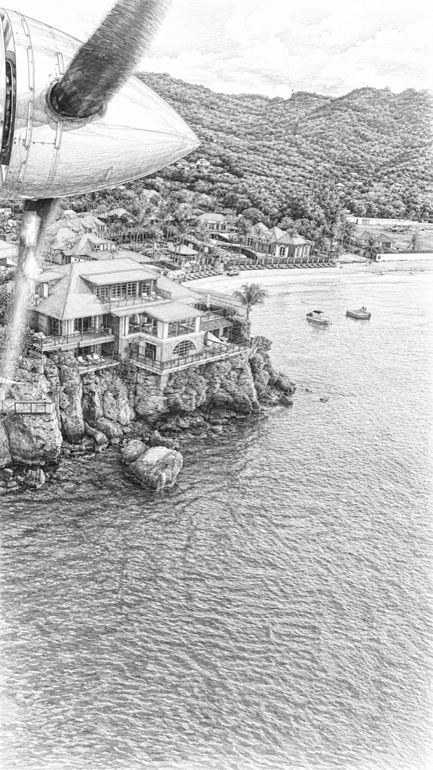 Saint-Barthélemy — La côte, dessin au crayon