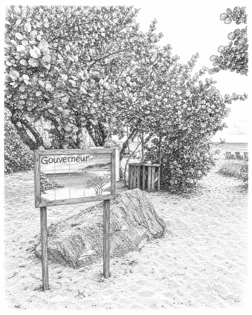Saint-Barthélemy — La plage, dessin au crayon